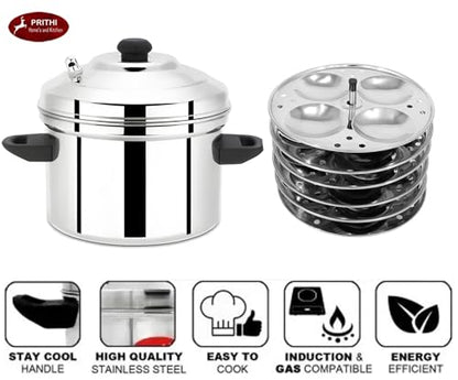 Image 4 of Prithi Home's and Kitchen Stainless Steel Idli Cooker/Idli Maker 6 plate 24 Idlies for home (6 Plate Idli Cooker 24 Idlies) - ICM Model