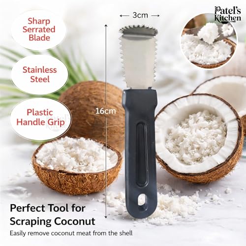Image 7 of Patel's Kitchen Coconut Scraper Tool with Bent Stainless Steel Blade - 1 Unit