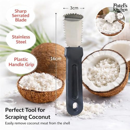 Image 7 of Patel's Kitchen Coconut Scraper Tool with Bent Stainless Steel Blade - 1 Unit