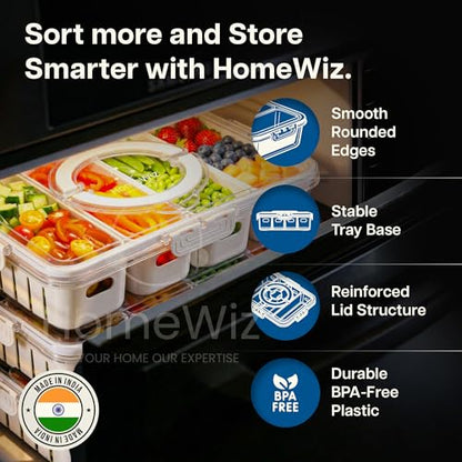 Image 5 of HomeWiz Fridge Storage Containers 3300ml 4-Grid Pack of 2