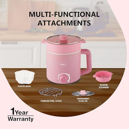 Image 7 of Pigeon By Stovekraft Swift Plus Multi-Cook Kettle 1.5L, With Steamer, Egg Rack - Pink | Black | Double Layered | Food Grade Stainless Steel Inner Wall | Glass Lid | Auto Shut-Off, 600 Watts