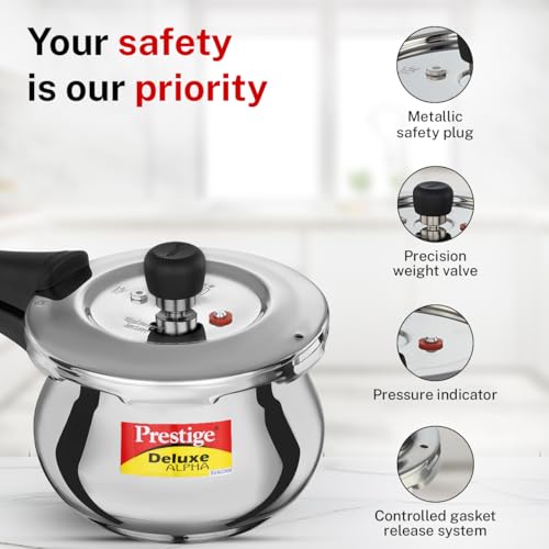 Image 7 of Prestige Deluxe Alpha Svachh Stainless Steel Pressure Cooker 1.5L With Glass Lid