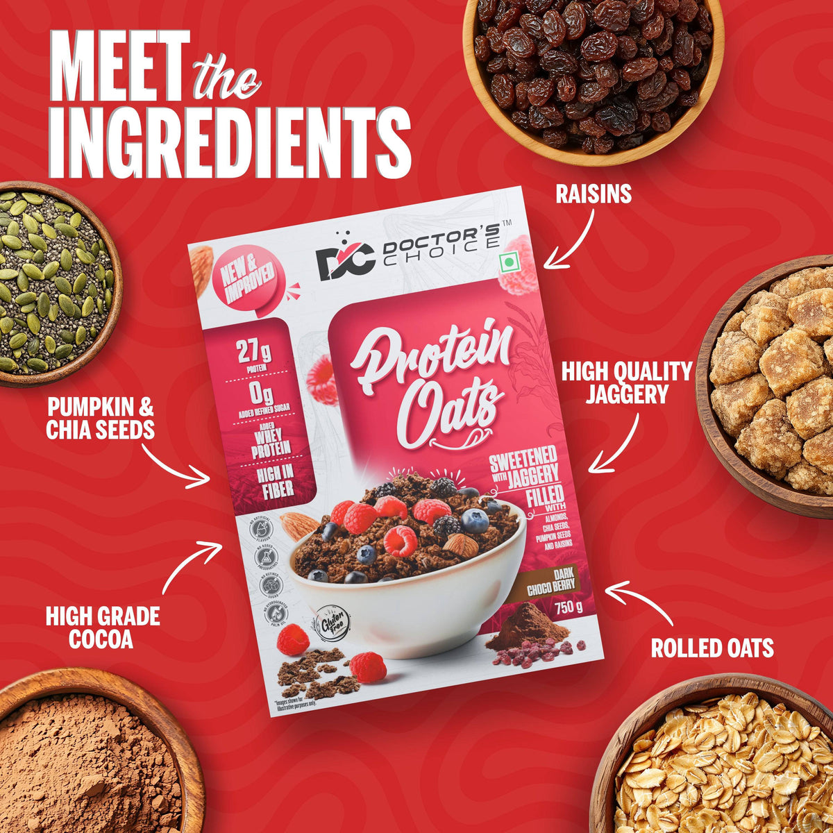 Image 6 of Doctor's Choice Dark Choco Berry Protein Oats 750 GM