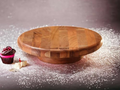 Image 4 of Vesta Homes Round Wooden 360 Degree Rotating Cake Stand, Pizza and Dessert Platter for Dining Table | 10.5 Inch Diameter, 3 Inch Height | Handcrafted in India