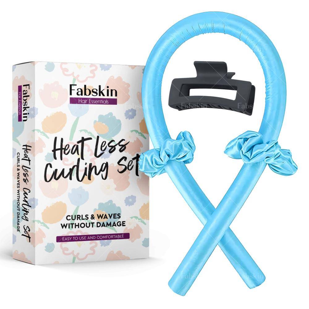 Image 1 of 1 Pc / Pack of 1 for the product Fabskin Heatless Hair Curler Set With Hair Curling Rod, Scrunchies & Claw Clip - Blue