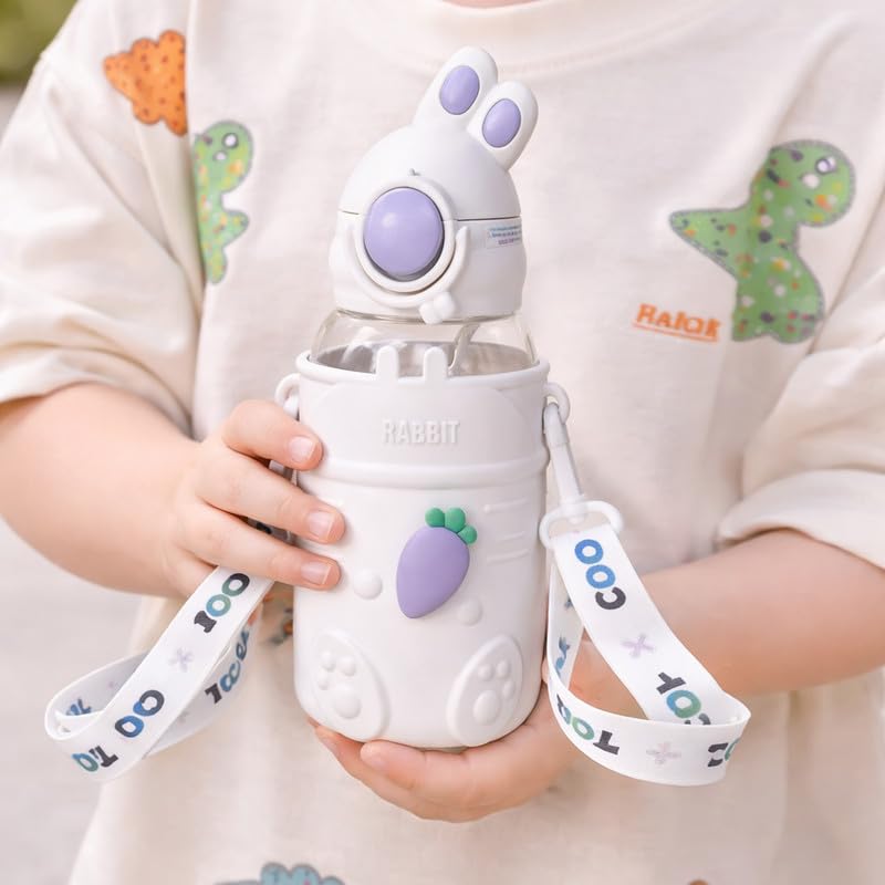 Image 3 of Aarvi Decor Studio Swiggle Rabbit 680ml BPA-Free Water Bottle with Straw & Carry Strap