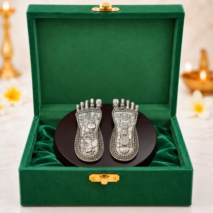 Image 2 of 5 Inch for the product Dev Aastha 999 Silver Plated Lakshmi Charan Paduka, Diwali Decoration for Home, 3 Inch