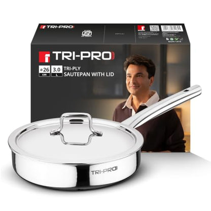 Image 2 of 26 cm (3 l) for the product BERGNER Tripro Triply Stainless Steel Sautepan / Deep Frypan with Lid