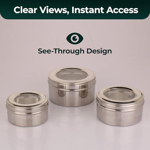 Image 7 of MARU Stainless Steel Dabba Set for Kitchen with Transparent Lids Set of 3 (500ml, 750ml, 950ml)