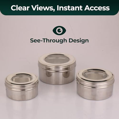 Image 7 of MARU Stainless Steel Dabba Set for Kitchen with Transparent Lids Set of 3 (500ml, 750ml, 950ml)