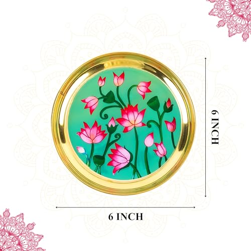 Image 4 of Klassic 6 Inch Handcrafted Brass Thali/Aarti Plate | Lotus Design, Medium (Pack Of 1)