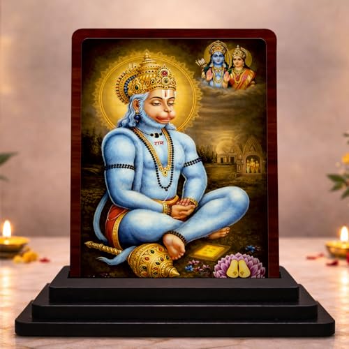 Image 1 of Default Title for the product 4x5 Inch Hanuman Wooden Idol with HD Print | Divine Grace Desk & Temple Decor