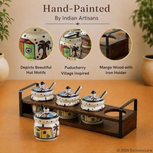 Image 3 of ExclusiveLane The Hut Ceramic Pickle Jars Set of 4 280 ml