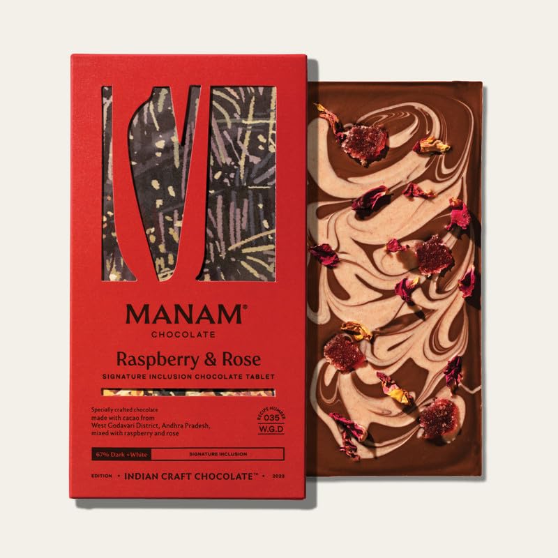 Image 1 of Pack of 1 for the product Manam Chocolate Signature Inclusion Tablet - Raspberry & Rose, 67% Dark & White - 80g