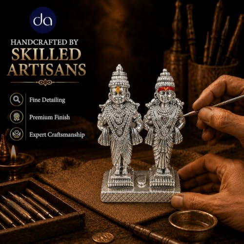 Image 4 of Dev Aastha 999 Silver Plated Vitthal Rukmini Idol for pooja & diwali gifts - 3 Inch