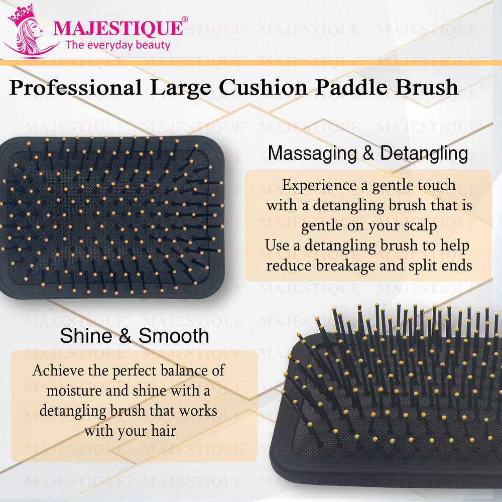 Image 3 of Majestique Crown Series Paddle Brush with A Large Cushion HR152, Smoothing Detangling