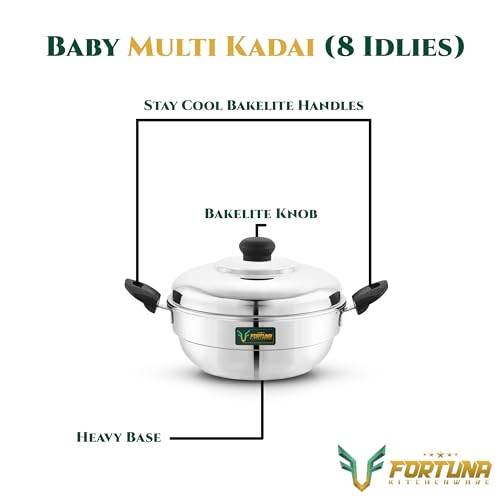 Image 5 of FORTUNA Premium Idli Maker Steel | 2 Plates, 8 Idlis | Compact Idli Steamer Stainless Steel for Home & Kitchen | Mini Idli Maker with Bakelite Handles