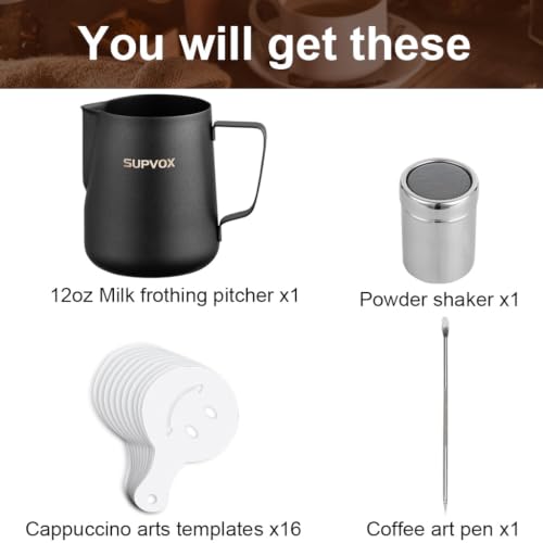 Image 4 of Supvox Milk Frothing Pitcher 600ml Stainless Steel with Latte Art Tools Set