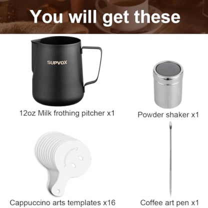 Image 4 of Supvox Milk Frothing Pitcher 600ml Stainless Steel with Latte Art Tools Set