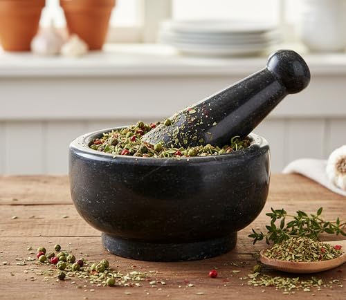 Image 3 of KLEO 5" Wide Black Natural Stone Mortar and Pestle Set