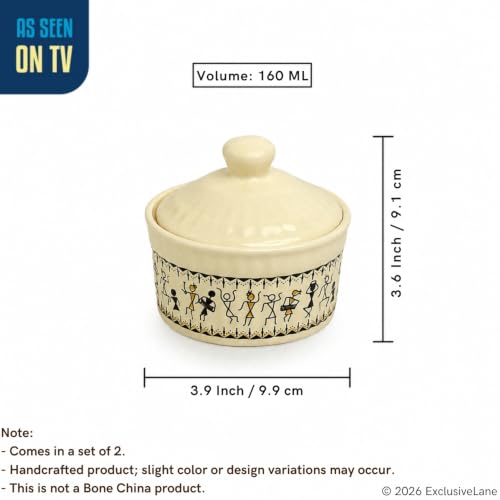Image 7 of ExclusiveLane Warli Village Tales Handcrafted Ceramic Pickle Jar Set (Set of 2, 160 ml)