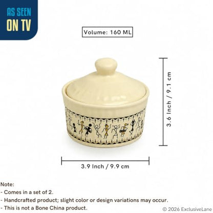 Image 7 of ExclusiveLane Warli Village Tales Handcrafted Ceramic Pickle Jar Set (Set of 2, 160 ml)
