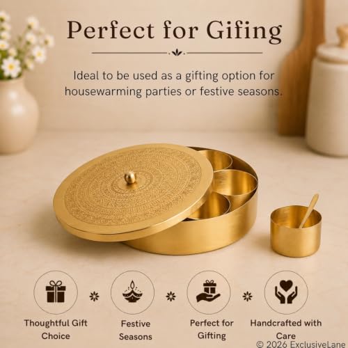 Image 7 of ExclusiveLane Floral Brass Spice Box for Kitchen with Spoon 7 Detachable Containers 100 ML Each Gold