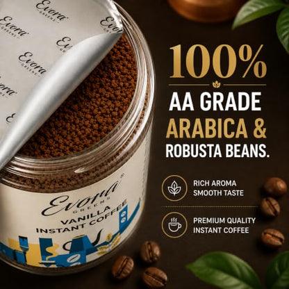 Image 4 of EVORA Greens 100gm Instant Coffee Powder | Vanilla Flavour | Coffee with Arabica & Robusta Blend - Medium Roast | Make 50 Cups