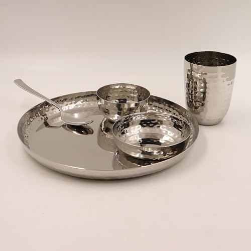 Image 5 of Spillbox Stainless Steel Hammered Dinner Thali Set of 5 Pieces (Small)