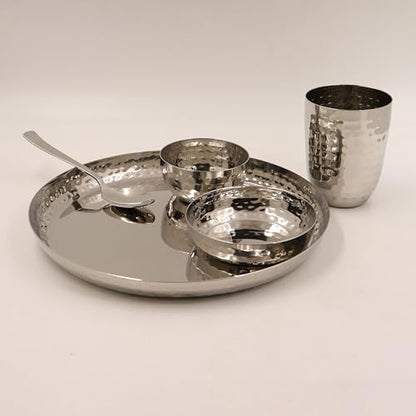 Image 5 of Spillbox Stainless Steel Hammered Dinner Thali Set of 5 Pieces (Small)
