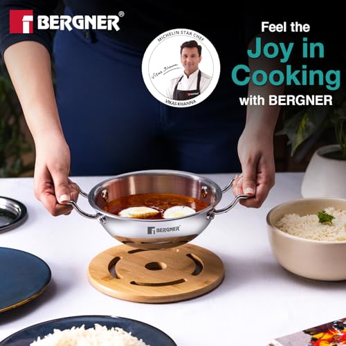 Image 3 of BERGNER Argent Junior Chef Triply Kadai with Stainless Steel Lid, 18cm (1.5 L)