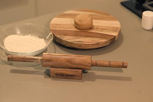 Image 5 of Vesta Homes Wooden Chakla Belan Set for Kitchen | 9 * 9 * 1.5, 13 * 1.75 Inches