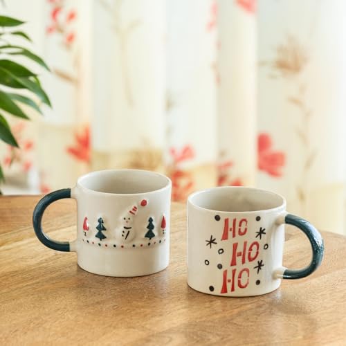 Image 2 of ExclusiveLane Christmas Charm Hand-Embossed Ceramic Coffee Mug Set of 2, 330 ML