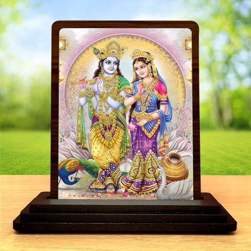 Image 2 of Festive Worship Radha Krishna Wooden Table Idol 4x5 Inch HD Printed Decorative Piece