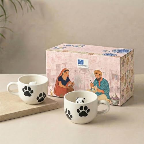 Image 1 of Default Title for the product ExclusiveLane Furry Friend Surprise 3D Animal Ceramic Coffee Mugs Set of 2 210 ml