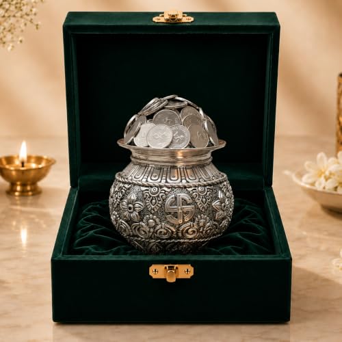 Image 1 of Default Title for the product Dev Aastha 999 Silver Plated Pooja Kalash Khazana - 4.5 Inch