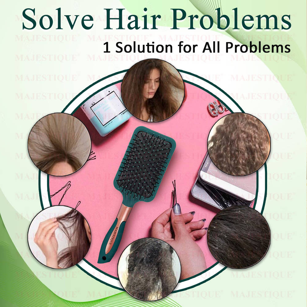 Image 7 of Majestique Paddle Green Velvet Air Cushion Hair Brush