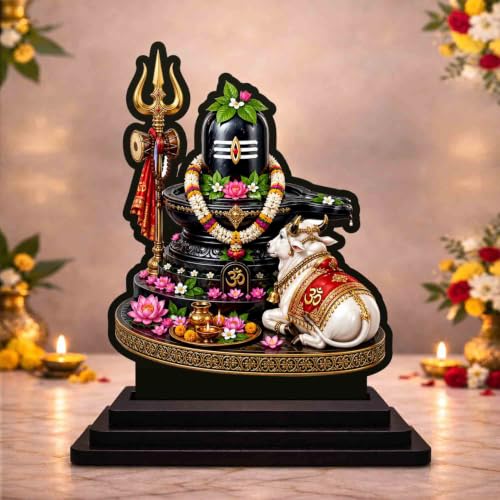 Image 1 of Default Title for the product Shivling Nandi Wooden MDF Printed Idol with Stand, 4 x 5 Inch, Pooja Room Decor, Home Temple Mandir Decoration, Religious Gift