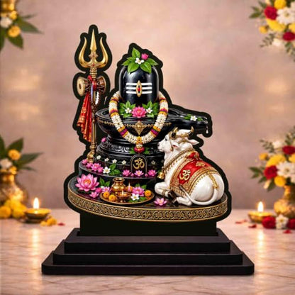 Image 1 of Default Title for the product Shivling Nandi Wooden MDF Printed Idol with Stand, 4 x 5 Inch, Pooja Room Decor, Home Temple Mandir Decoration, Religious Gift