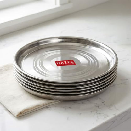Image 5 of HAZEL Stainless Steel Lunch Plate Set of 6 | 27 cm