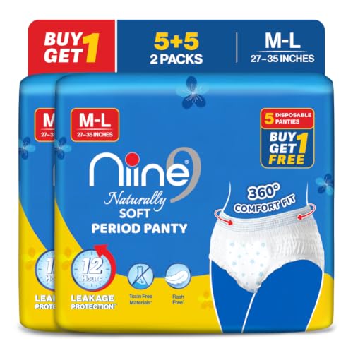 Image 1 of M-L (27-35 inches) / Pack of 1 for the product Niine Naturally Soft Disposable Period Panty with 360° Leak Protection | Up to 12 Hours Absorbency | Cottony Soft, Breathable & Rash-Free Comfort M (27-35 inches)