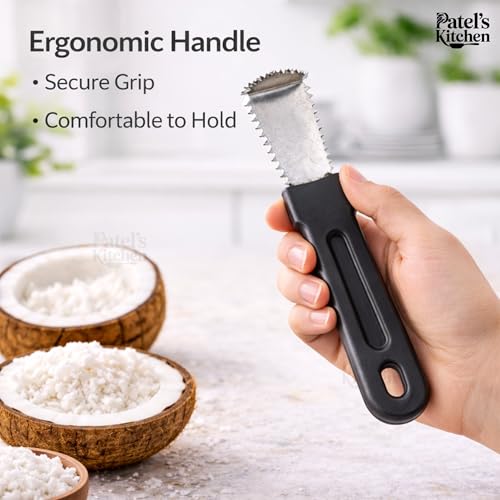 Image 5 of Patel's Kitchen Coconut Scraper Tool with Bent Stainless Steel Blade - 1 Unit