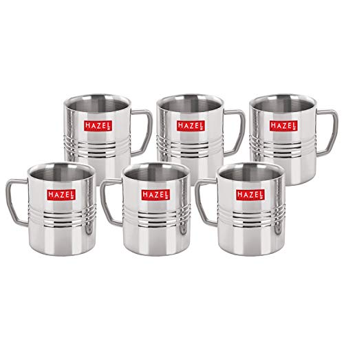 Image 2 of HAZEL Stainless Steel Green Tea Coffee Amrapali Mug, Set of 6, 300 ml (Each)