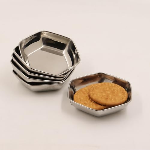 Image 5 of Hexagon Plate-6 for the product Spillbox Stainless Steel Halwa Plates