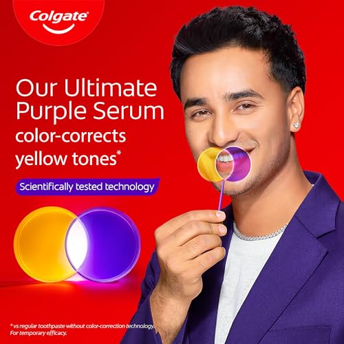 Image 4 of Colgate Visible White Purple Teeth Whitening Serum, 1.5oz/40ml – Mint & Yuzu Flavour, Instant Brightening Purple Serum for Whiter Smiles