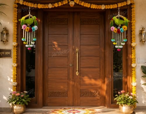 Image 7 of Divyakosh Handmade Parrot Hanging for Home Decor Set of 2 | Indian Festive Door Wall Hanging with Pearl Tassels & Floral Design| Latkan for Diwali, Wedding, Housewarming, Living Room & Balcony