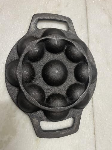 Image 6 of PRABHAVA TRADERS Pre-Seasoned Cast Iron Appam Maker | 9 Pits Paniyaram/Appe Pan | Ponganalu Maker | Gas Stove & Induction Compatible | Heavy Duty Naturally Nonstick | Round