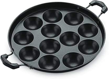 Image 2 of DRUNNA Non-Stick 12 Cavity Appam Patra Paddu Paniyarakkal Maker Chatty Paniyaram Pan Ponganal Baati Litti Baking Pot with Steel Lid (Aluminium, Non-Stick)