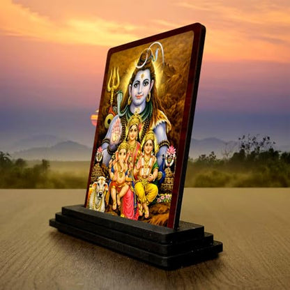 Image 3 of Traditional Pooja Shiv Parivar Wooden Table Idol 4x5 Inch HD Printed Decorative Piece