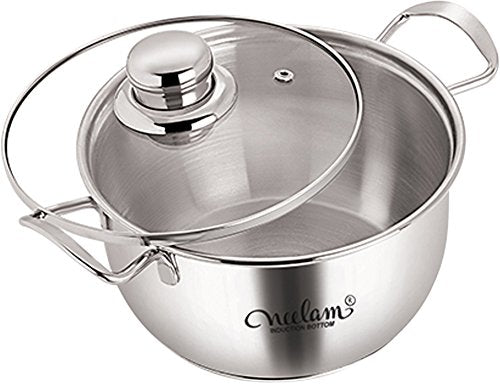 Image 1 of Default Title for the product neelam Stainless Steel 22 Gauge Induction Bottom Conical Sauce Pot with Glass Lid 18 cm 2.0 LTR